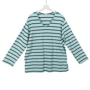 Fresh‎ Produce Womens XXL Striped V Neck Long Sleeve Top T-Shirt Blouse Nautical